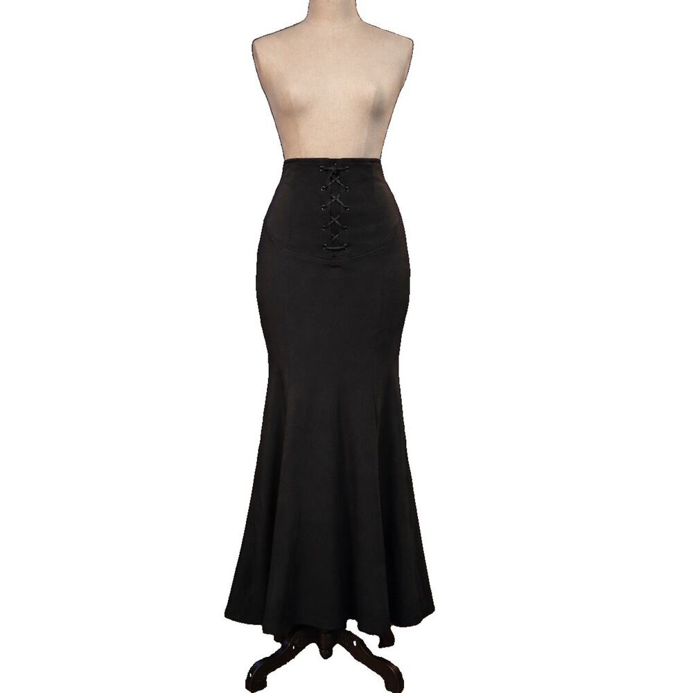 VTG Y2K Newport News Black Corset Lace Up Mermaid Maxi Skirt 4 Romantic Goth - Picture 14 of 14